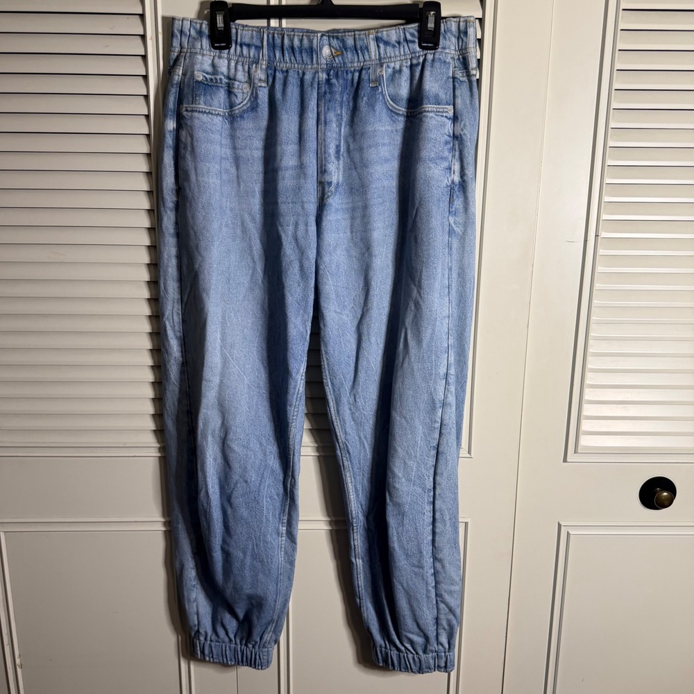 Rag & Bone Miramar Cotton Terry Jogger SweatPants Light Wash Denim Print Large